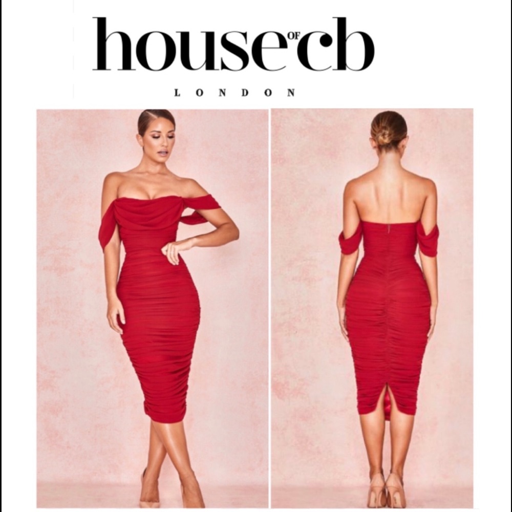 House of CB Carlotta Rushed Draped Dress Red S